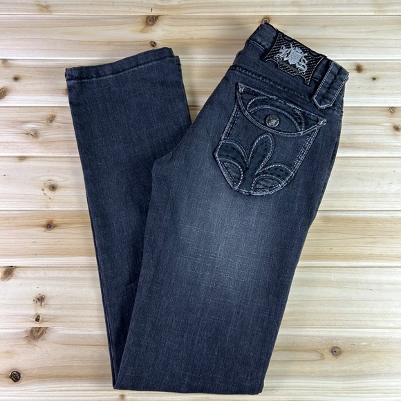 Rebel Spirit Jeans Womens 27 Black Embellished Mid Rise Straight Leg Denim Jeans - Picture 2 of 13